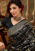 Load image into Gallery viewer, Black Banarasi Jacquard Saree With Blouse