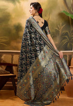Load image into Gallery viewer, Black Banarasi Jacquard Saree With Blouse