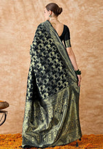 Load image into Gallery viewer, Black Banarasi Silk Saree