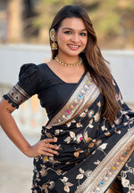 Load image into Gallery viewer, Black Banarasi Silk Saree
