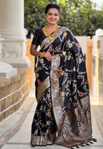 Load image into Gallery viewer, Black Banarasi Silk Saree With Blouse
