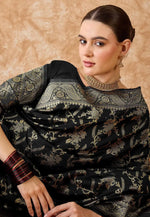 Load image into Gallery viewer, Black Banarasi Silk Saree With Blouse