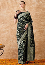 Load image into Gallery viewer, Black Banarasi Silk Saree With Blouse