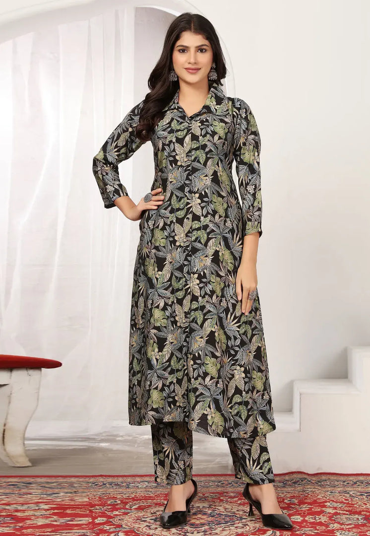 Black Chanderi Kurta Set With Pent