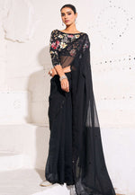 Load image into Gallery viewer, Black Chiffon Saree With Blouse
