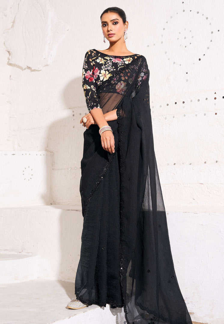 Black Chiffon Saree With Blouse