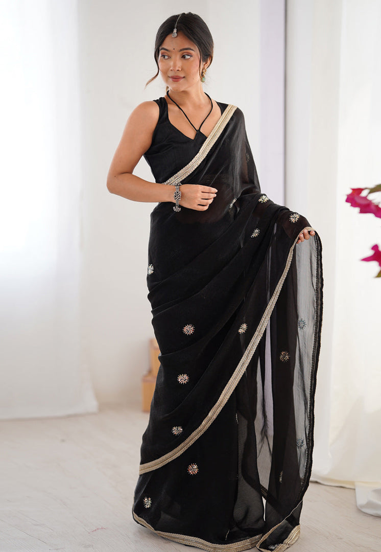 Black Chiffon Saree With Blouse