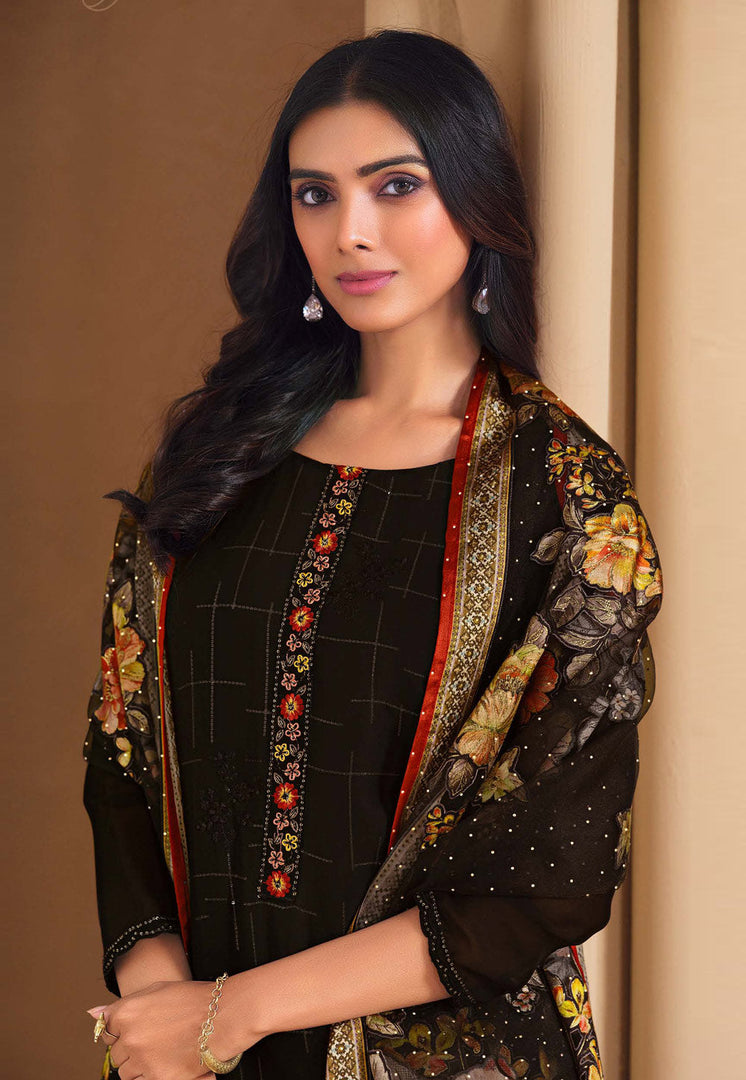 Black Chinon Chiffon Pant Style Suit