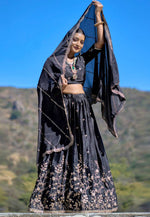 Load image into Gallery viewer, Black Chinon Circular Lehenga Choli
