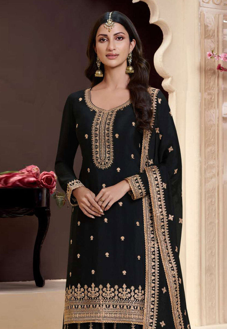 Black Chinon Gharara Suit