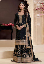 Load image into Gallery viewer, Black Chinon Gharara Suit
