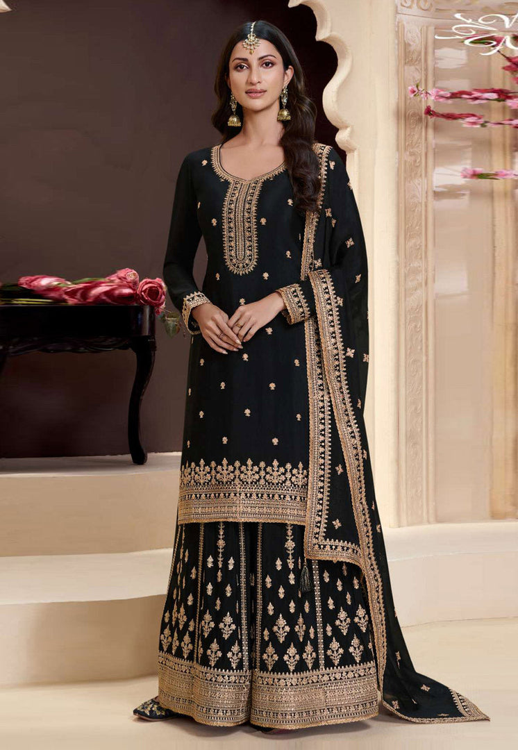 Black Chinon Gharara Suit