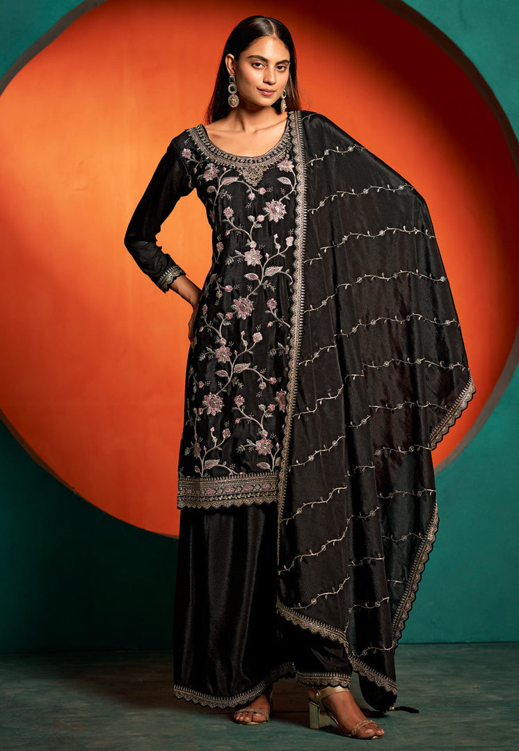 Black Chinon Pakistani Suit