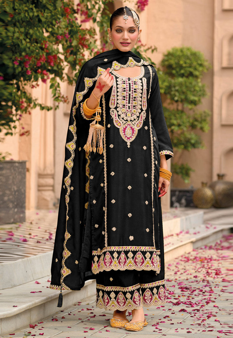Black Chinon Pakistani Suit