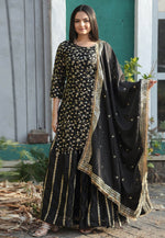 Load image into Gallery viewer, Black Chinon Readymade Long Choli Lehenga
