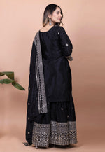 Load image into Gallery viewer, Black Chinon Readymade Sharara Suit
