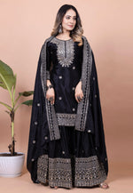Load image into Gallery viewer, Black Chinon Readymade Sharara Suit

