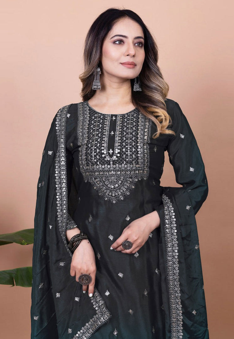 Black Chinon Readymade Sharara Suit