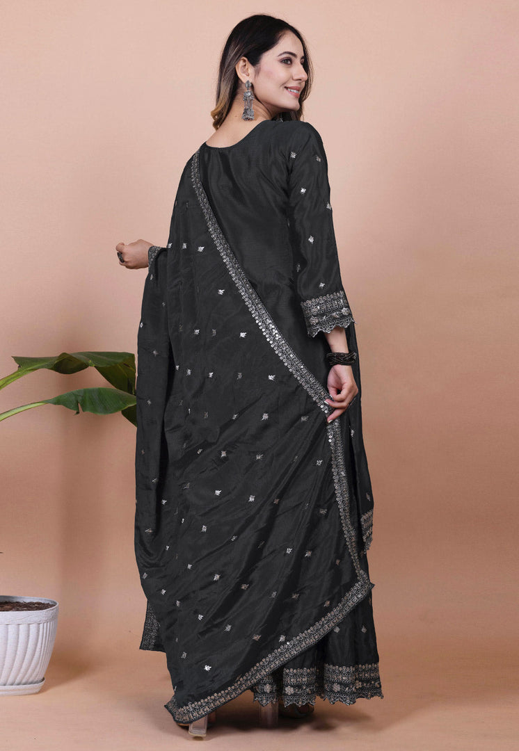 Black Chinon Readymade Sharara Suit