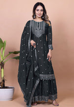 Load image into Gallery viewer, Black Chinon Readymade Sharara Suit
