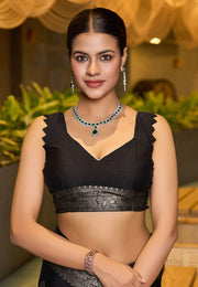 Black Chinon Saree With Blouse