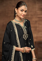 Load image into Gallery viewer, Black Chinon Silk Palazzo Suit
