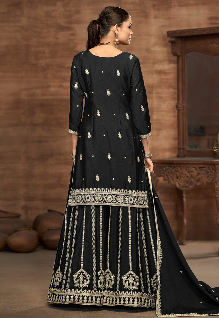 Black Chinon Silk Palazzo Suit