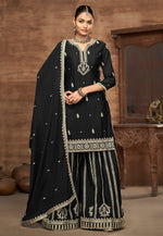 Load image into Gallery viewer, Black Chinon Silk Palazzo Suit
