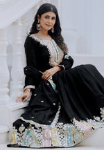 Load image into Gallery viewer, Black Chinon Silk Readymade Long Anarkali Suit
