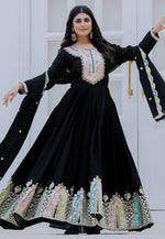 Load image into Gallery viewer, Black Chinon Silk Readymade Long Anarkali Suit
