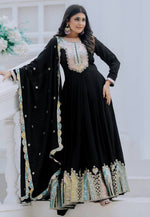 Load image into Gallery viewer, Black Chinon Silk Readymade Long Anarkali Suit
