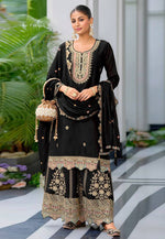 Load image into Gallery viewer, Black Chinon Silk Readymade Pakistani Suit
