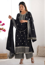 Load image into Gallery viewer, Black Chinon Silk Readymade Palazzo Suit
