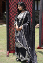 Load image into Gallery viewer, Black Chinon Silk Readymade Palazzo Suit

