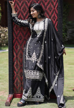 Load image into Gallery viewer, Black Chinon Silk Readymade Palazzo Suit
