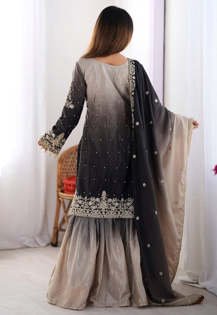 Black Chinon Silk Readymade Sharara Suit
