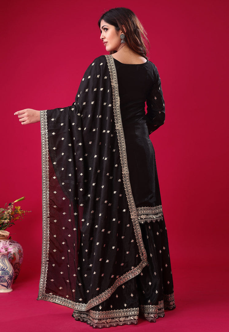 Black Chinon Silk Readymade Sharara Suit