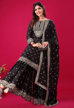 Load image into Gallery viewer, Black Chinon Silk Readymade Sharara Suit
