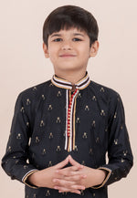 Load image into Gallery viewer, Black Cotton Jacquard Kids Kurta Pajama

