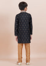 Load image into Gallery viewer, Black Cotton Jacquard Kids Kurta Pajama
