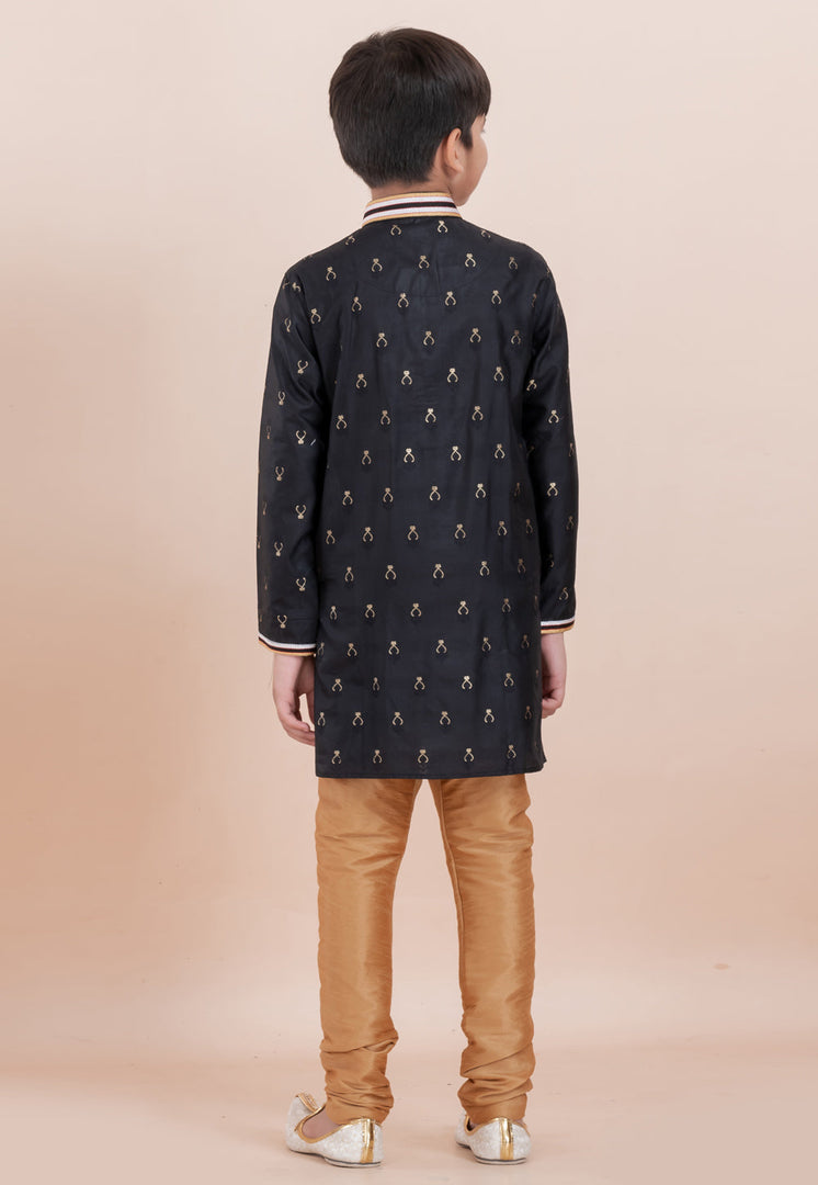Black Cotton Jacquard Kids Kurta Pajama