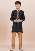 Load image into Gallery viewer, Black Cotton Jacquard Kids Kurta Pajama
