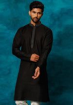 Load image into Gallery viewer, Black Cotton Kurta Pajama
