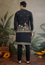 Load image into Gallery viewer, Black Cotton Kurta Pajama With Jacket
