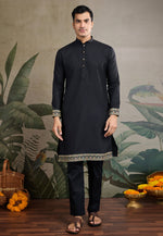 Load image into Gallery viewer, Black Cotton Kurta Pajama With Jacket
