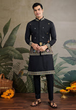 Load image into Gallery viewer, Black Cotton Kurta Pajama With Jacket

