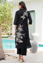Load image into Gallery viewer, Black Cotton Kurta Set With Palazzo
