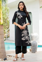 Load image into Gallery viewer, Black Cotton Kurta Set With Palazzo
