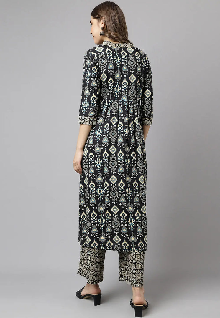 Black Cotton Kurta Set With Palazzo