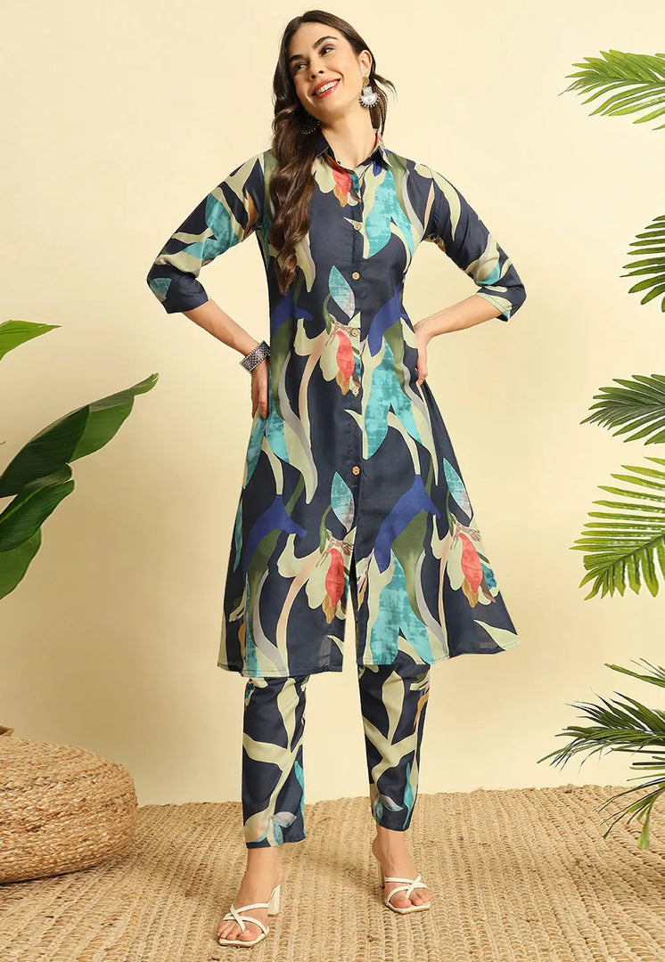 Black Cotton Kurta Set With Pent